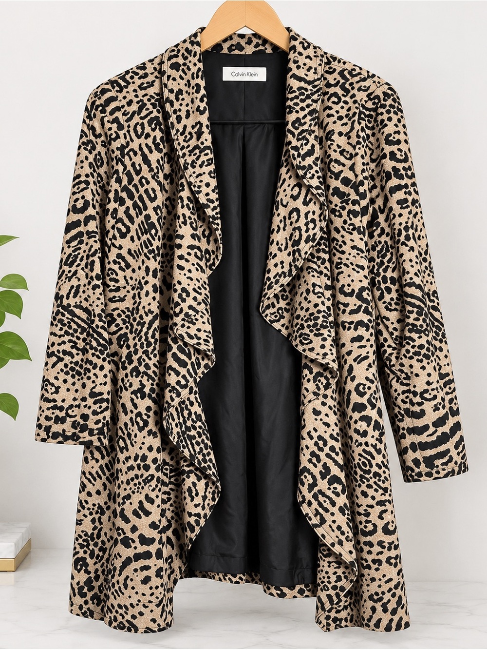 Calvin Klein Beige and Black Leopard Print Cascade Jacket
